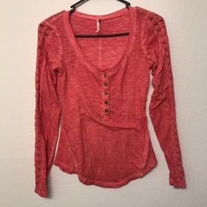 FREE PEOPLE Coral Steel Stitch Henley Top